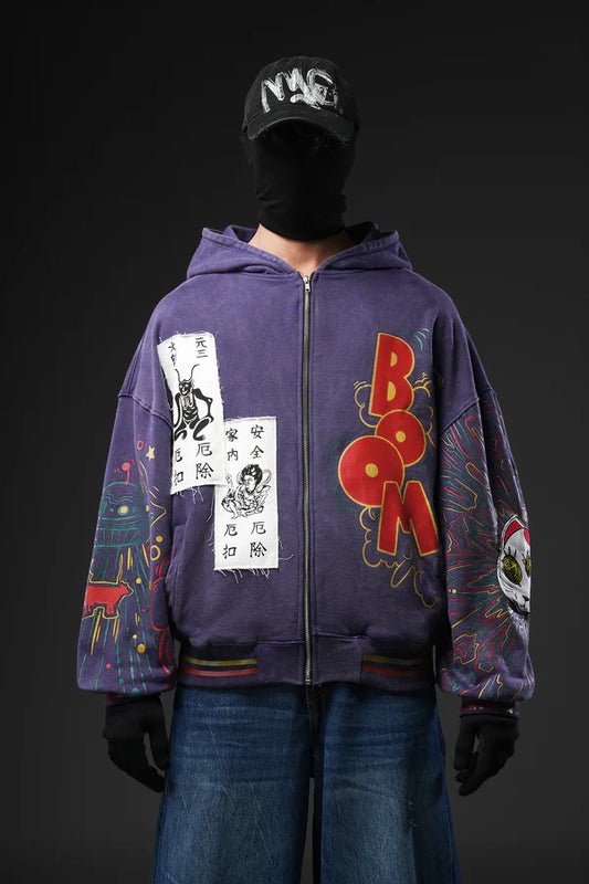 Purple Washed Patch-worked Jacket