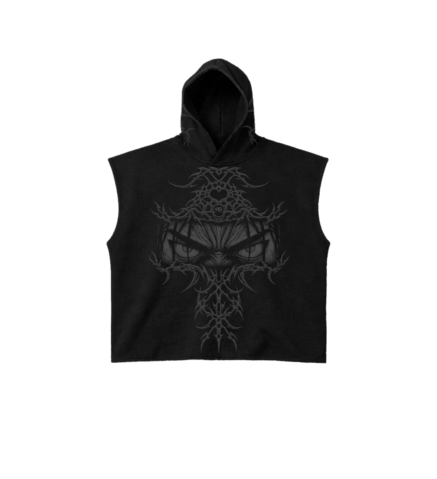 EREN Gaze Black Boxy Sleeveless Hoodie