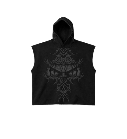 EREN Gaze Black Boxy Sleeveless Hoodie