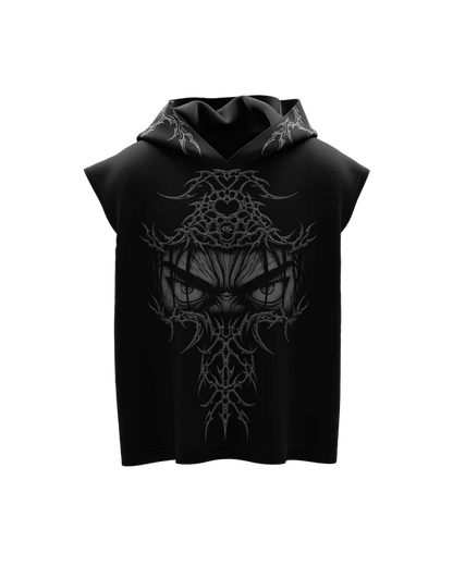 EREN Gaze Black Boxy Sleeveless Hoodie