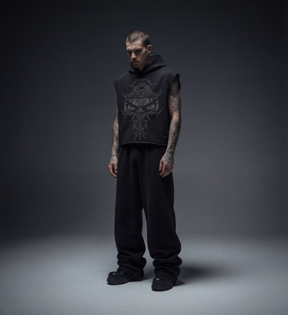EREN Gaze Black Boxy Sleeveless Hoodie